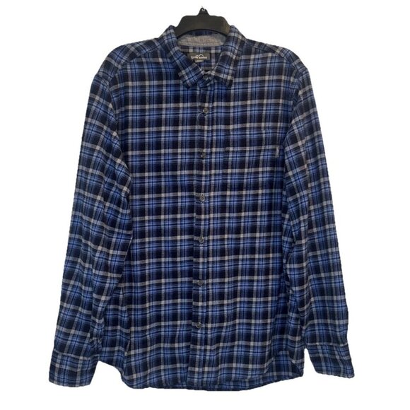 Eddie Bauer Men’s Blue Gray Plaid Flannel Button Down Long Sleeve Shirt Sz XXL - Picture 1 of 10